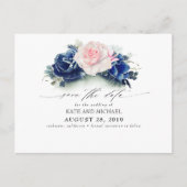 Pink und Navy Blauer Boho Save the Date Postkarte (Vorderseite)