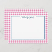 Pink und Navy Blue Accent Gingham Stationery Card Dankeskarte (Vorne/Hinten)