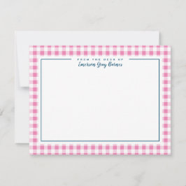 Pink und Navy Blue Accent Gingham Stationery Card Dankeskarte