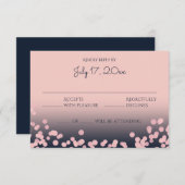 Pink und Navy Blue Bokeh Hochzeitsreaktion RSVP Karte (Vorne/Hinten)