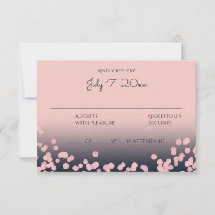Pink und Navy Blue Bokeh Hochzeitsreaktion RSVP Karte