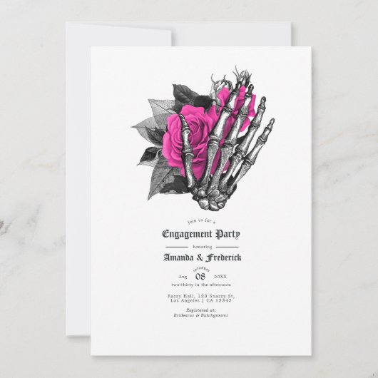 Pink und Navy Blue Floral Gothic Engagement Party Einladung (Vorderseite)