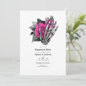 Pink und Navy Blue Floral Gothic Engagement Party Einladung (Stehend Vorderseite)