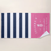 Pink und Navy Personalisiert Bachelorette Strandtuch (Vorderseite)