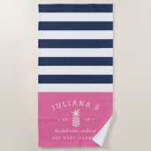 Pink und Navy Personalisiert Bachelorette Strandtuch (Vorderseite)