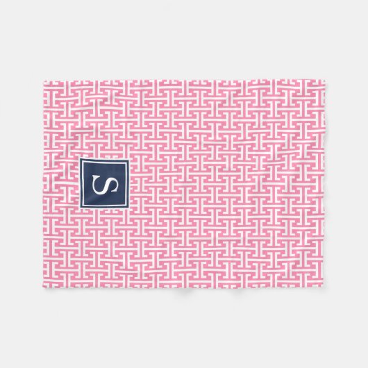 Pink und Navy Preppy Muster Monogram Fleecedecke (Vorderseite (Horizontal))