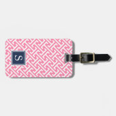 Pink und Navy Preppy Muster Monogram Gepäckanhänger (Vorderseite horizontal)