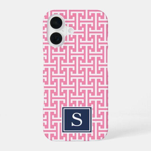 Pink und Navy Preppy Muster Monogram iPhone 16 Hülle (Rückseite)
