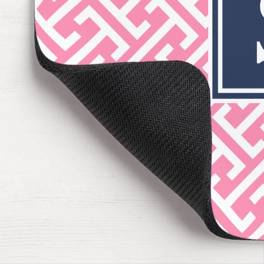 Pink und Navy Preppy Muster Monogram Mousepad (Ecke)