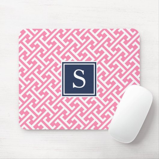 Pink und Navy Preppy Muster Monogram Mousepad (Mit Mouse)