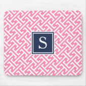 Pink und Navy Preppy Muster Monogram Mousepad (Vorne)