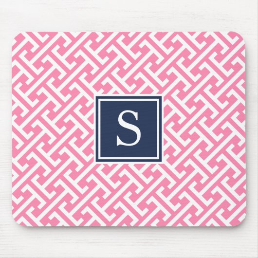 Pink und Navy Preppy Muster Monogram Mousepad (Vorne)