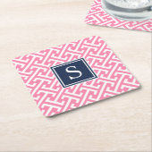 Pink und Navy Preppy Muster Monogram Rechteckiger Pappuntersetzer (angewinkelt)