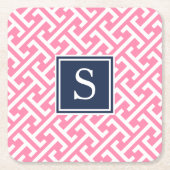 Pink und Navy Preppy Muster Monogram Rechteckiger Pappuntersetzer (Vorderseite)
