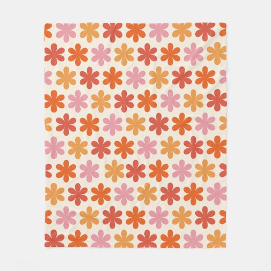 Pink und orange ästhetische Retro Groovy Blume Pat Fleecedecke (Vorderseite)