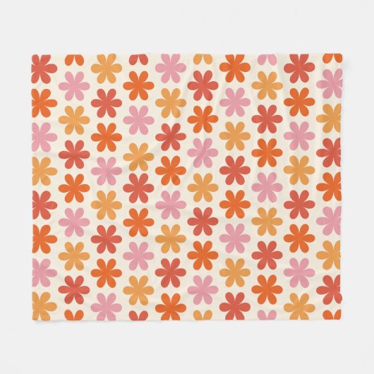 Pink und orange ästhetische Retro Groovy Blume Pat Fleecedecke (Vorderseite (Horizontal))