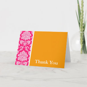 Pink und orange Damask Danke Karte