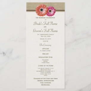 Pink und Orange Gerbera Daisy Wedding Program Programm