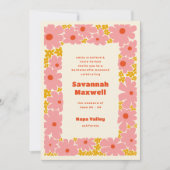 Pink und Orange Groovy Blooms Boho Bachelorette Einladung (Vorderseite)