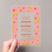 Pink und Orange Groovy Blooms Boho Wedding Acryleinladungen (Insitu (Handheld))