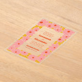 Pink und Orange Groovy Blooms Boho Wedding Acryleinladungen (Ablage )