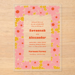 Pink und Orange Groovy Blooms Boho Wedding Acryleinladungen