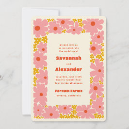 Pink und Orange Groovy Blooms Boho Wedding Einladung