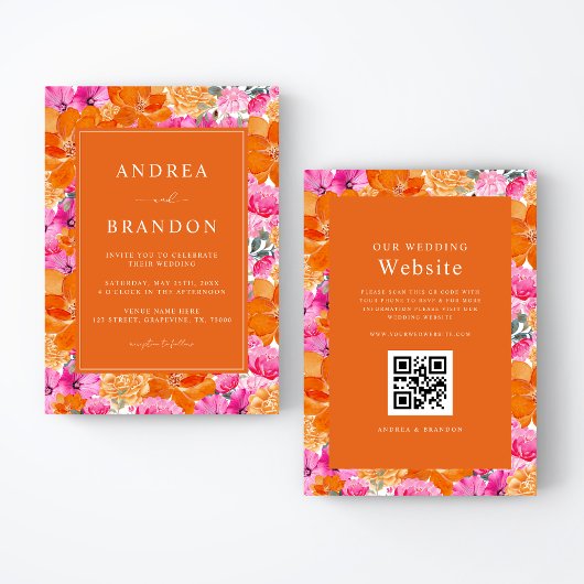 Pink und Orange | Lebendiger Garten | QR-Code-Hoch Einladung
