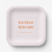 Pink und Orange Peach Apricot Typografy Wedding Pappteller (Vorderseite)