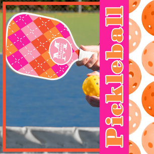 Pink und Orange Preppy Sporty Personalisiert Pickleball Schläger