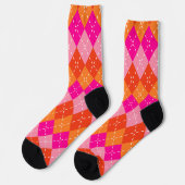 Pink und Orange Preppy Sporty Raute Socken (Linkes Detail)