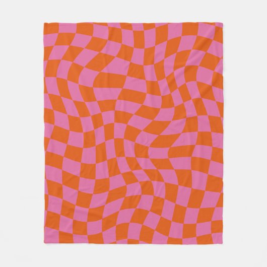 Pink und orange Psychedelisch karierte Groovy Grid Fleecedecke (Vorderseite)