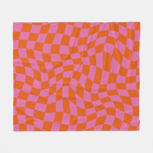 Pink und orange Psychedelisch karierte Groovy Grid Fleecedecke (Vorderseite (Horizontal))
