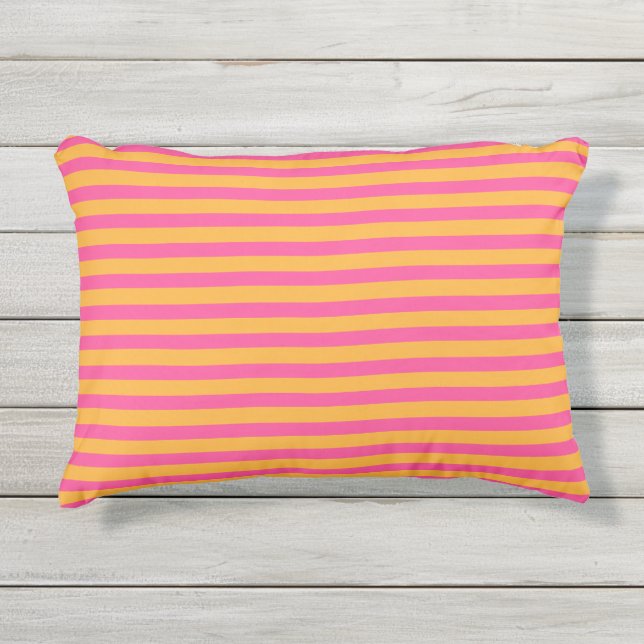 Pink und Orange Striped Kissen Für Draußen (Vorderseite)