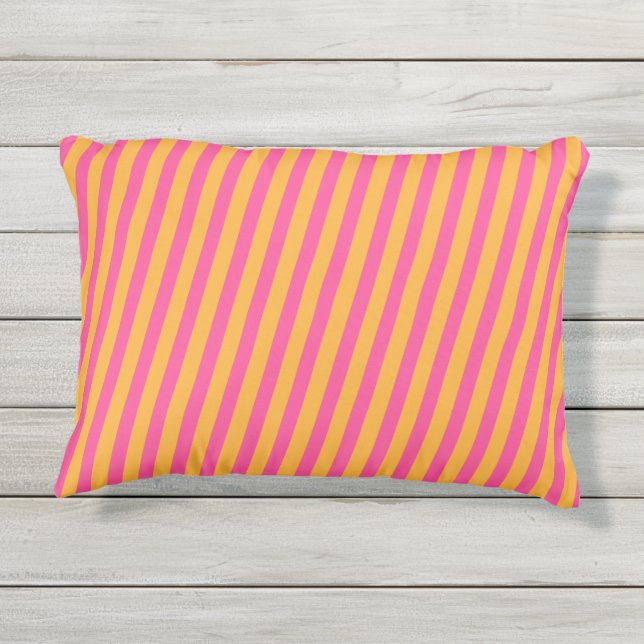 Pink und Orange Striped Kissen Für Draußen (Rückseite)