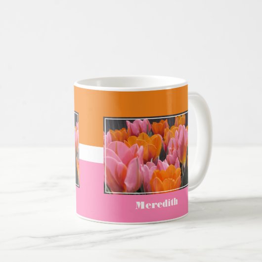 Pink und Orange Tulips Tasse (VorderseiteRechts)