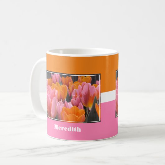Pink und Orange Tulips Tasse (Vorderseite Links)