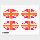 Pink und Orange Union Jack Ovaler Aufkleber (Blatt)