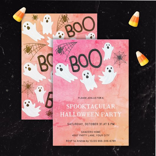 PINK UND ORANGE WATERCOLOR GHOST HALLOWEEN-PARTY EINLADUNG