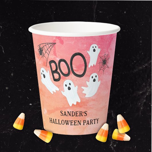 PINK UND ORANGE WATERCOLOR GHOST HALLOWEEN-PARTY PAPPBECHER