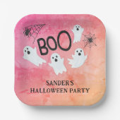 PINK UND ORANGE WATERCOLOR GHOST HALLOWEEN-PARTY PAPPTELLER (Vorderseite)