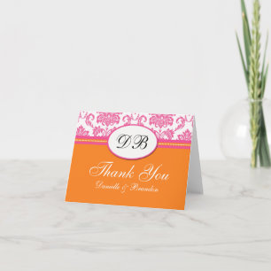 Pink und Orange Wedding Vielen Dank Dankeskarte