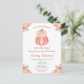 Pink und Peach Pumpkins Baby Dusche Postkarte (Stehend Vorderseite)