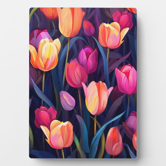 Pink und Peach Tulips Blumenmuster Fotoplatte (Vorderseite)