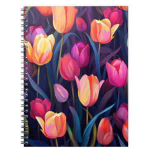 Pink und Peach Tulips Blumenmuster Notizblock
