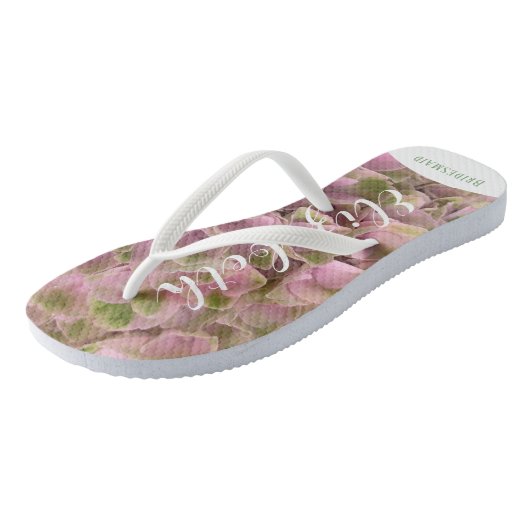 Pink und Pellgrün Hydrangea nach Maß Badesandalen (Schrägansicht)