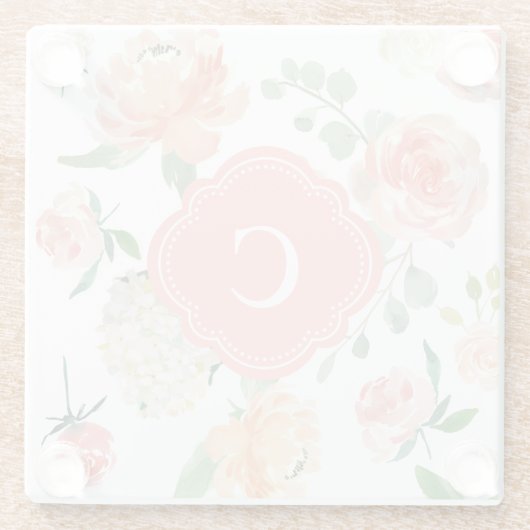 Pink und Pfirsichfarbenes Muster mit Monogramm Glasuntersetzer (Rückseite)