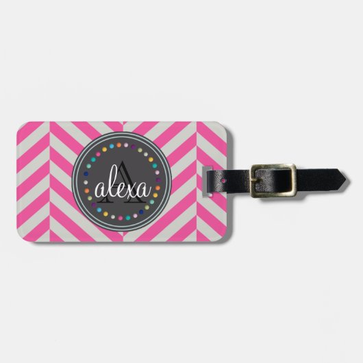 Pink und Polka Dots Monogram Gepäckmarke Gepäckanhänger (Vorderseite horizontal)