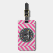 Pink und Polka Dots Monogram Gepäckmarke Gepäckanhänger (Vorderseite vertikal)