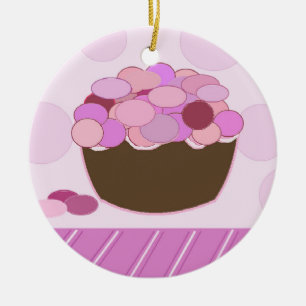 Pink und Purple Smartie Cupcake Keramik Ornament